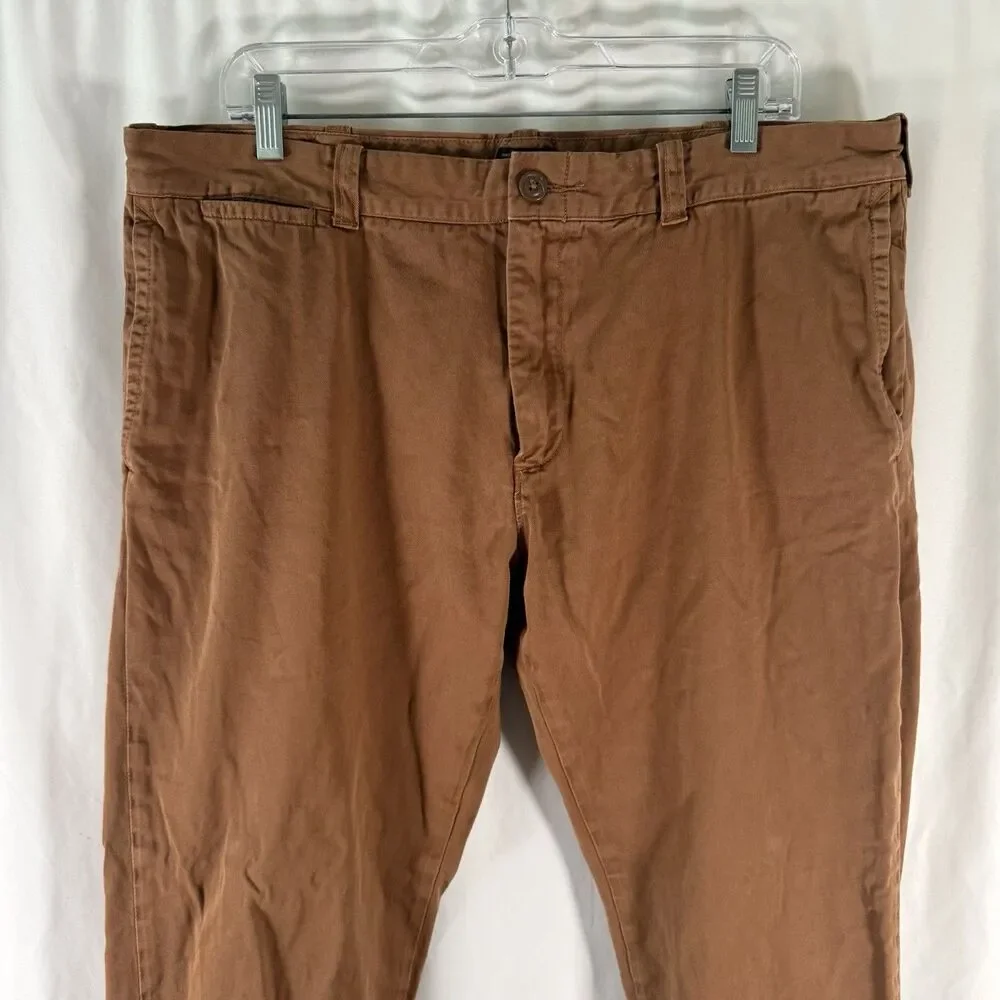J. Crew Sun Faded Pants Men's 36x32 Brown Flat Front Chino Slash Pockets